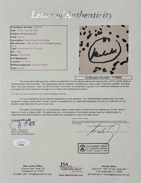 Muhammad Ali Autographed + Hand Drawn Boxing Ring Art From Ringside Book w/ Gloves Shadow Box Framed JSA