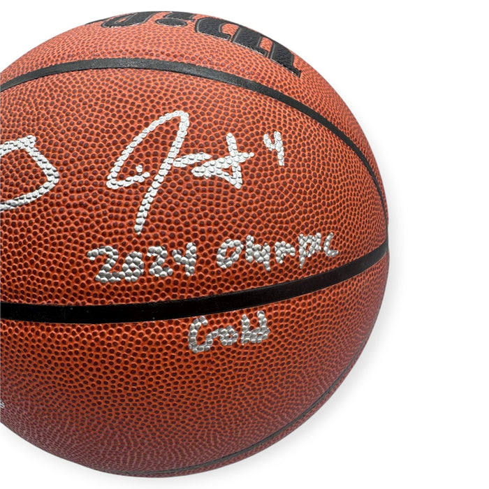 Jayson Tatum, Derrick White & Jrue Holiday Autographed Basketball w/ 2024 Olympic Gold Inscription JSA/Fanatics