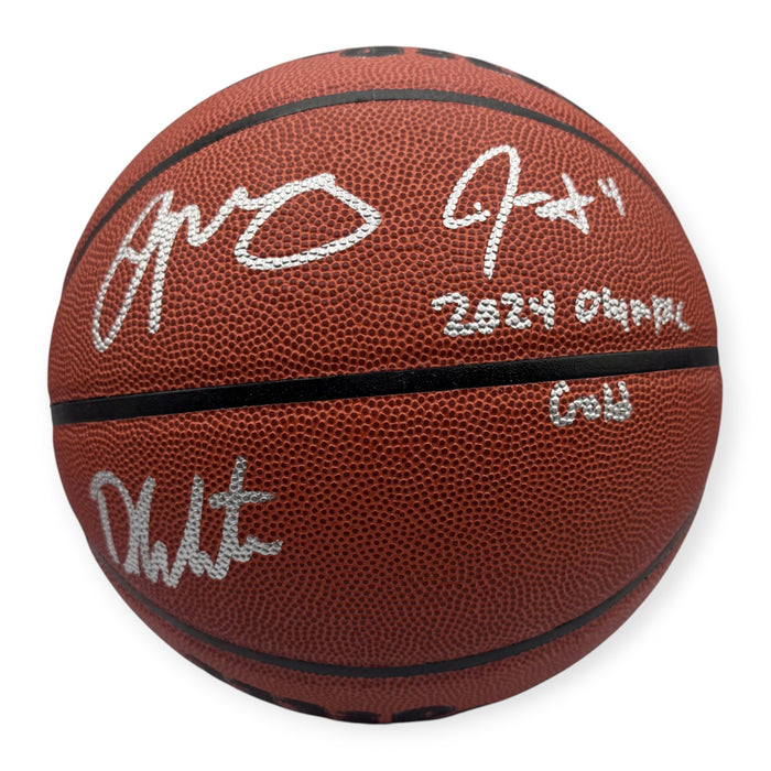 Jayson Tatum, Derrick White & Jrue Holiday Autographed Basketball w/ 2024 Olympic Gold Inscription JSA/Fanatics