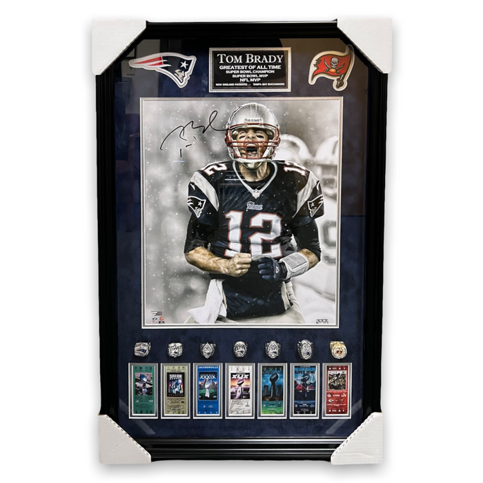 Tom Brady New England Patriots Autographed 16x20 Photo Collage Framed To 20x30 Fanatics