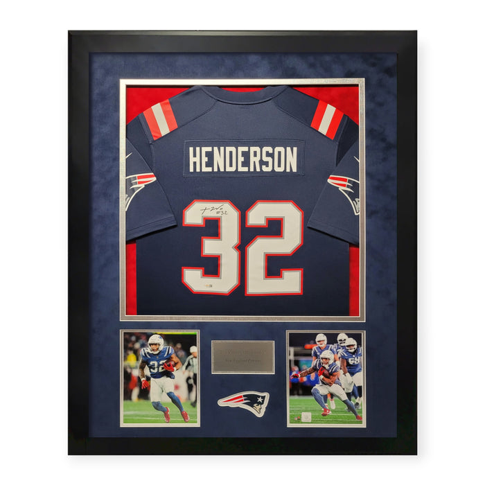 TreVeyon Henderson New England Patriots Autographed Jersey Framed to 32x40 JSA