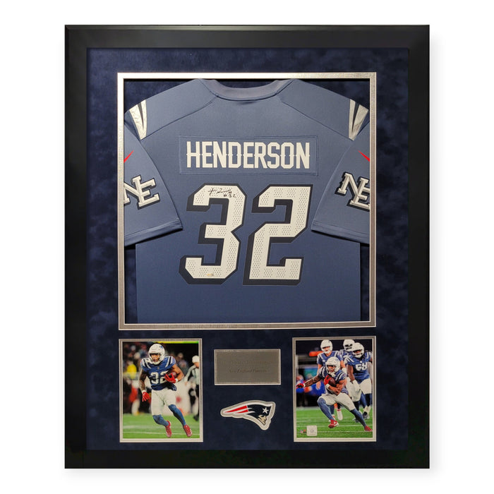 TreVeyon Henderson New England Patriots Autographed Rivalry Jersey Framed to 32x40 JSA