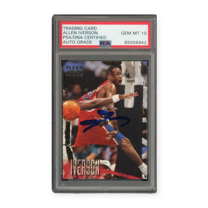 Allen Iverson On Card Autographed 1996 Fleer Rookie Card RC On Card Auto #235 PSA 10 Auto Grade
