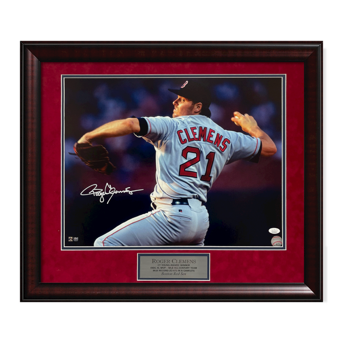 Roger Clemens Boston Red Sox Autographed 16x20 Photo Framed to 23x27