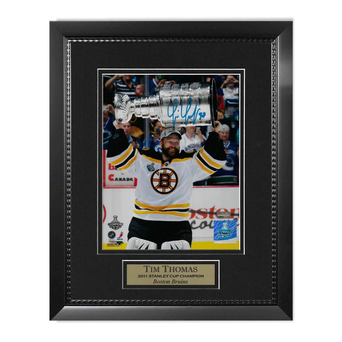 Tim Thomas Boston Bruins Autographed 8x10 Photo Framed to 11x14 NEP