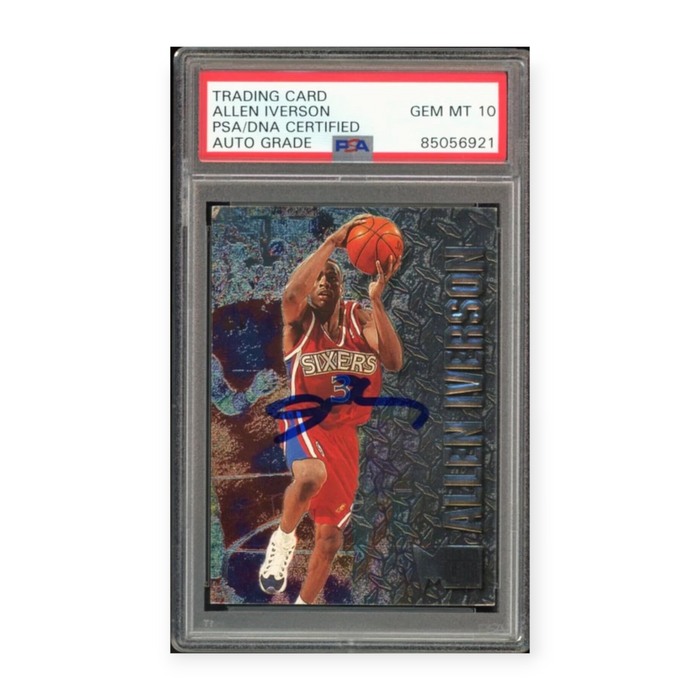 Allen Iverson On Card Autographed 1996 Fleer Metal Rookie Card RC Auto #201 PSA 10 Auto Grade