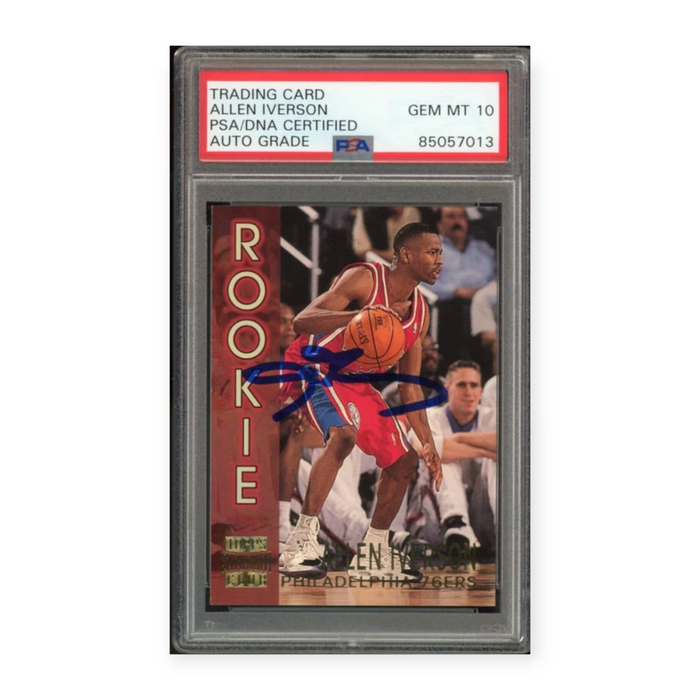 Allen Iverson On Card Autographed 1996 Topps Stadium Club Rookie Card RC Auto PSA 10 Auto Grade