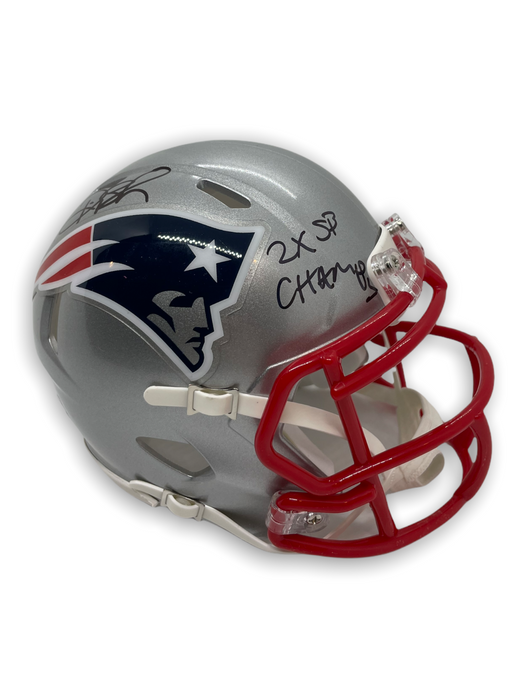 Deion Branch New England Patriots Autographed Mini Helmet w/ Inscription JSA