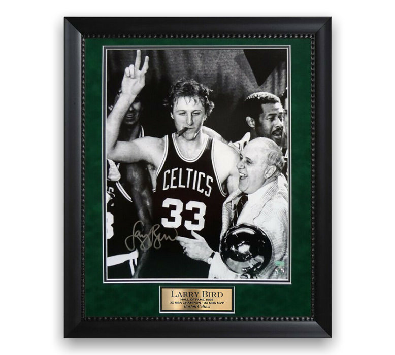 Larry Bird Boston Celtics Autographed 16x20 Photo Framed to 23x27 Bird Holo