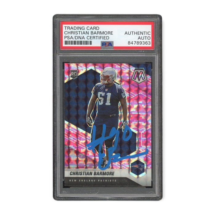 Christian Barmore 2021 Panini Mosaic Pink Camo Rookie Auto #358 PSA/DNA Auto