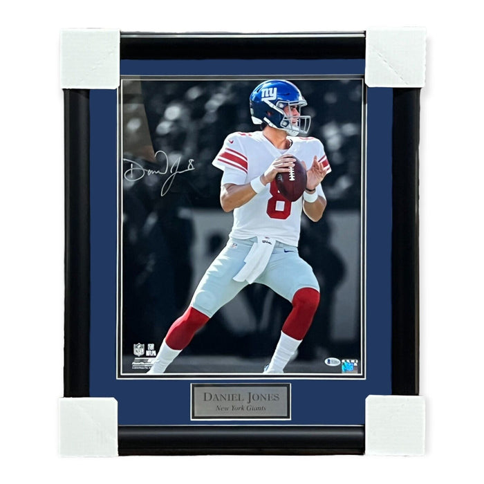 Daniel Jones New York Giants Autographed 16x20 Photo Framed to 20x24 BAS