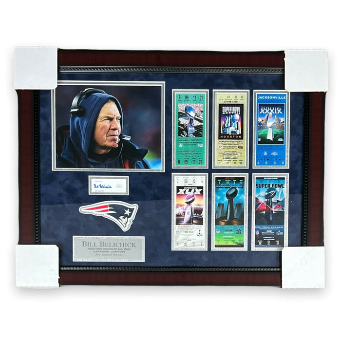 Bill Belichick New England Patriots Autographed Cut Collage Framed to 21x27 JSA