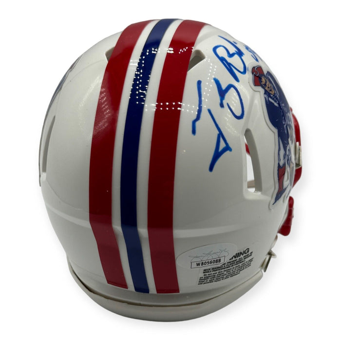 Tedy Bruschi New England Patriots Autographed Throwback Mini Helmet w/ Inscription JSA