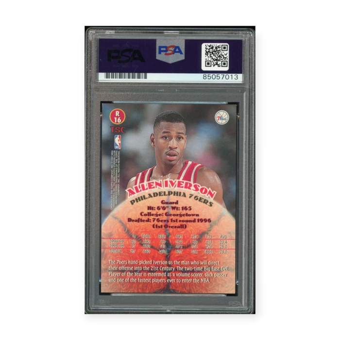 Allen Iverson On Card Autographed 1996 Topps Stadium Club Rookie Card RC Auto PSA 10 Auto Grade