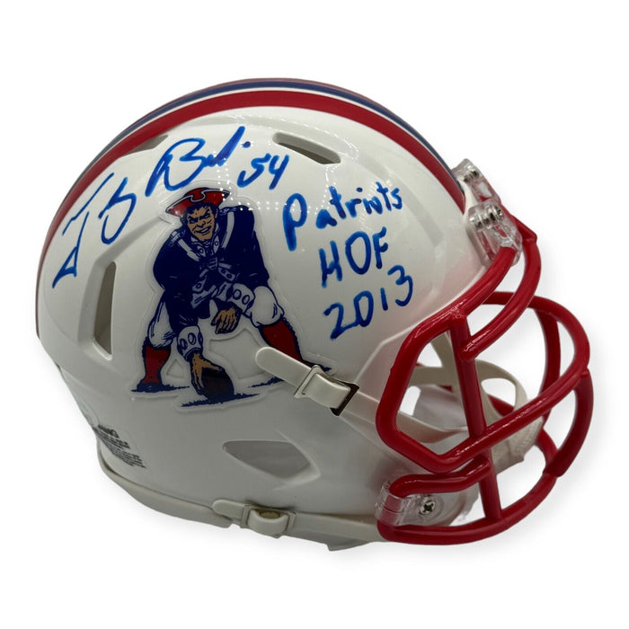 Tedy Bruschi New England Patriots Autographed Throwback Mini Helmet w/ Inscription JSA