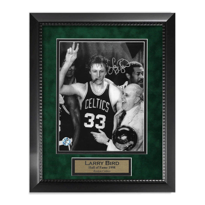 Larry Bird Boston Celtics Autographed 8x10 Photo Framed to 11x14 Bird Holo