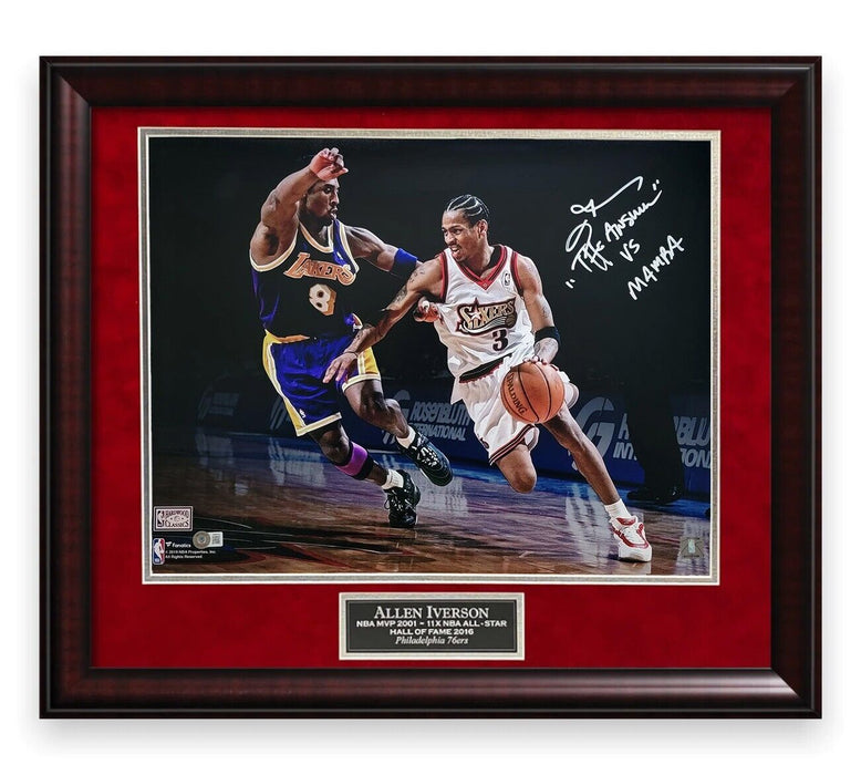 Allen Iverson Philadelphia 76ers Autographed 16x20 Photo Framed to 23x27 w/ "The Answer Vs Mamba" Inscription BAS