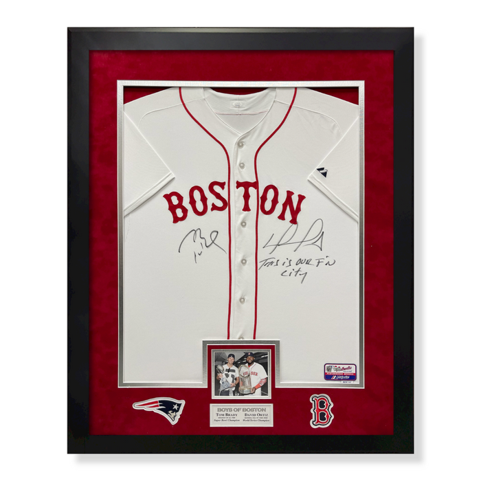 Tom Brady & David Ortiz Autographed Jersey w/ Inscription Framed to 32x40 Fanatics