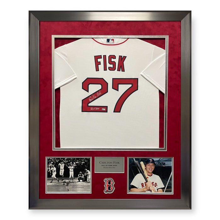 Carlton Fisk Boston Red Sox Autographed Jersey w/ HOF 2000 Framed To 32x40 NEP