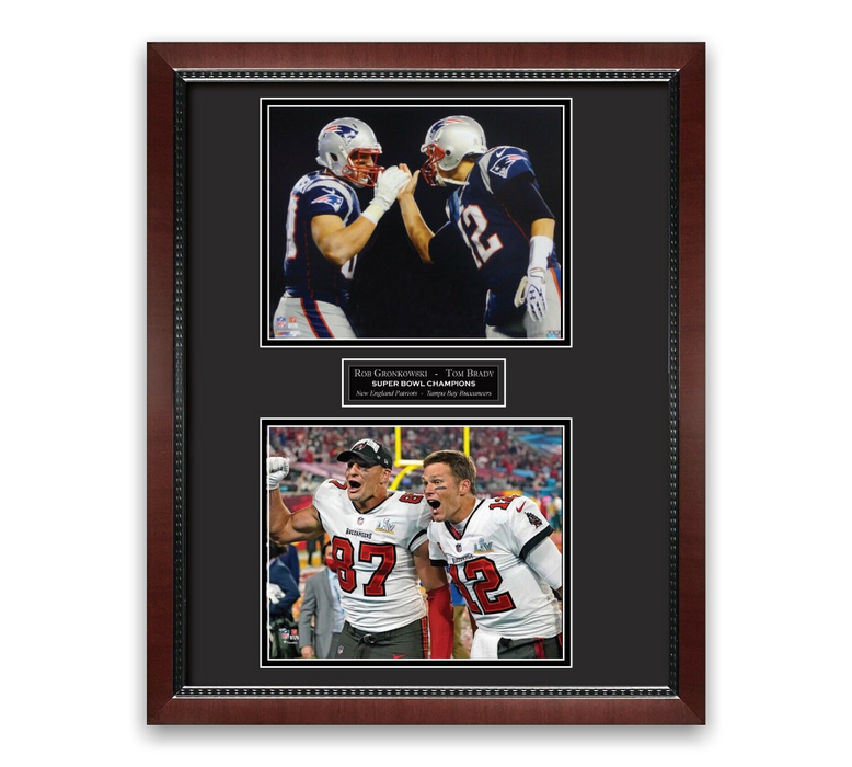 Tom Brady & Rob Gronkowski Unsigned Photo Collage Framed to 16x20