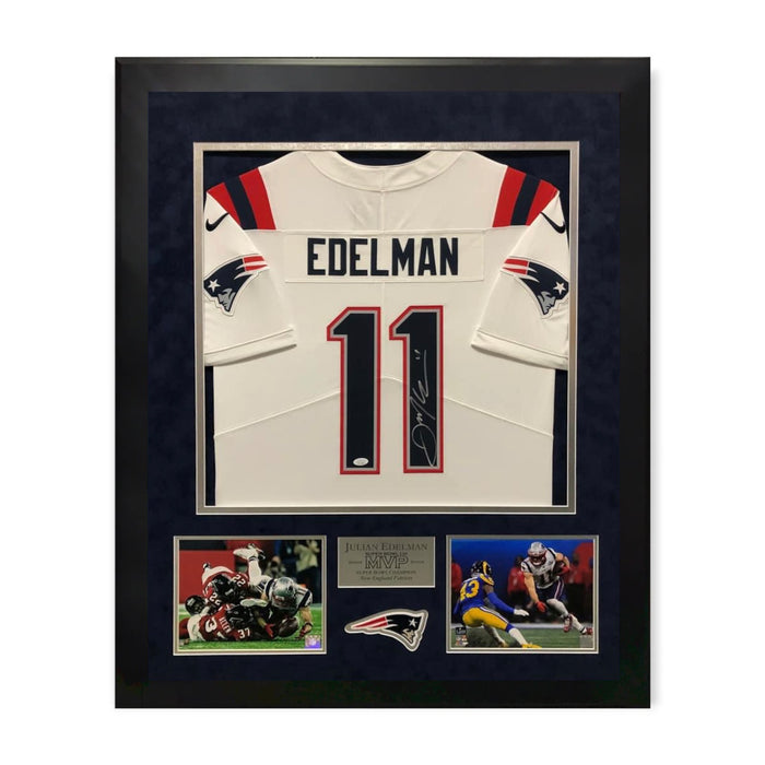 Julian Edelman New England Patriots Autographed Color Rush Jersey Framed to 32x40 JSA