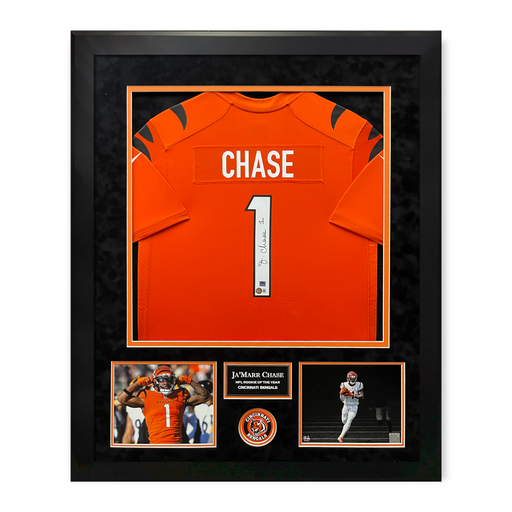 Framed Ja'Marr Chase Cincinnati Bengals Autographed Black Nike Limited  Jersey