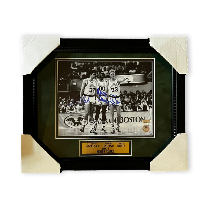 Larry Bird, Robert Parish & Kevin McHale Celtics Autographed 8x10 Photo Framed To 11x14 NEP