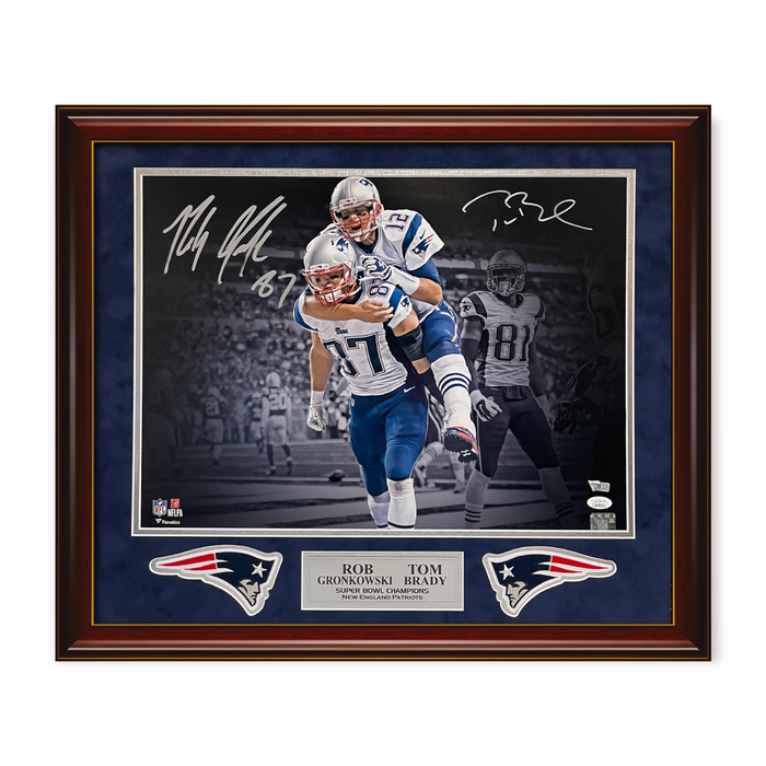 Tom Brady & Rob Gronkowski Patriots Autographed 16x20 Photo Framed To 23x27 Fanatics