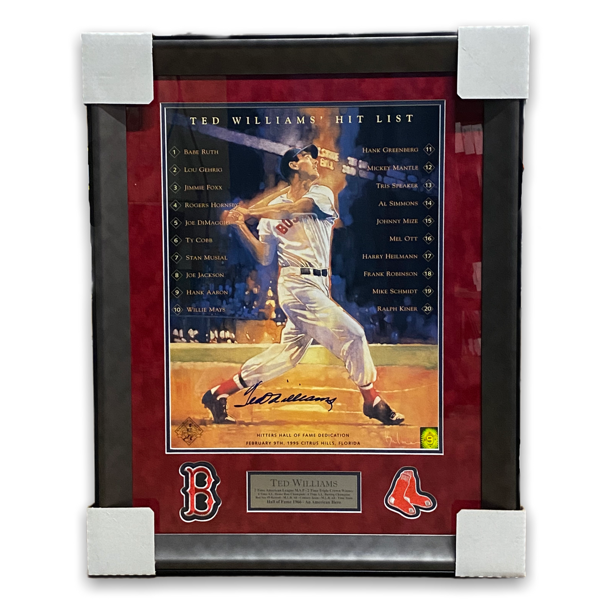 Framed Ted Williams Boston Red Sox Facsimile Laser Engraved Signature Auto  12x15 Baseball Photo HOFSM Holo - Hall of Fame Sports Memorabilia