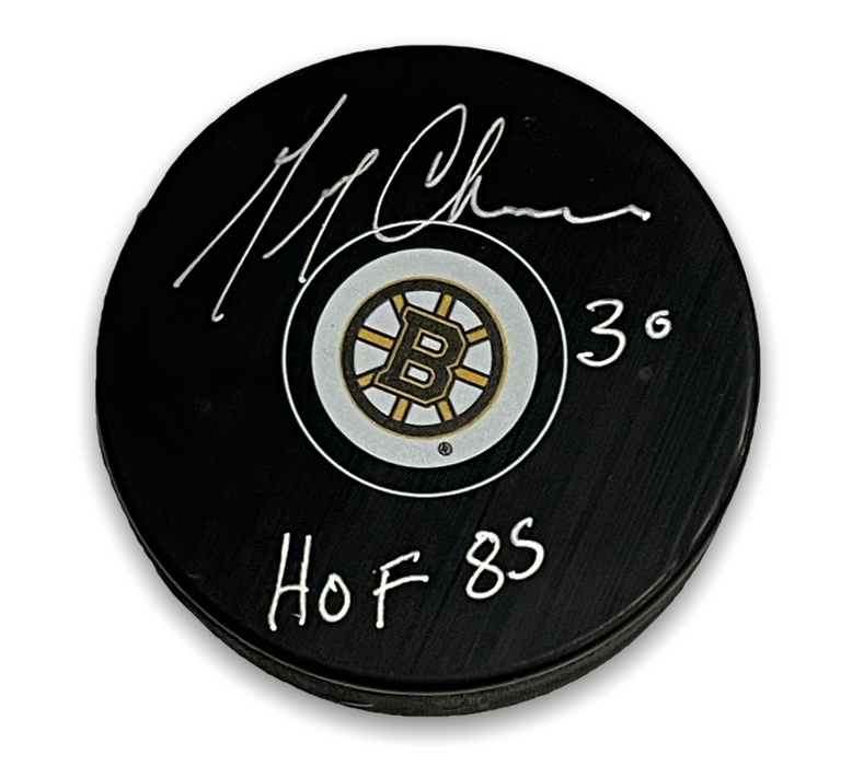 Gerry Cheevers Boston Bruins Autographed Hockey Puck w/ Inscription NEP