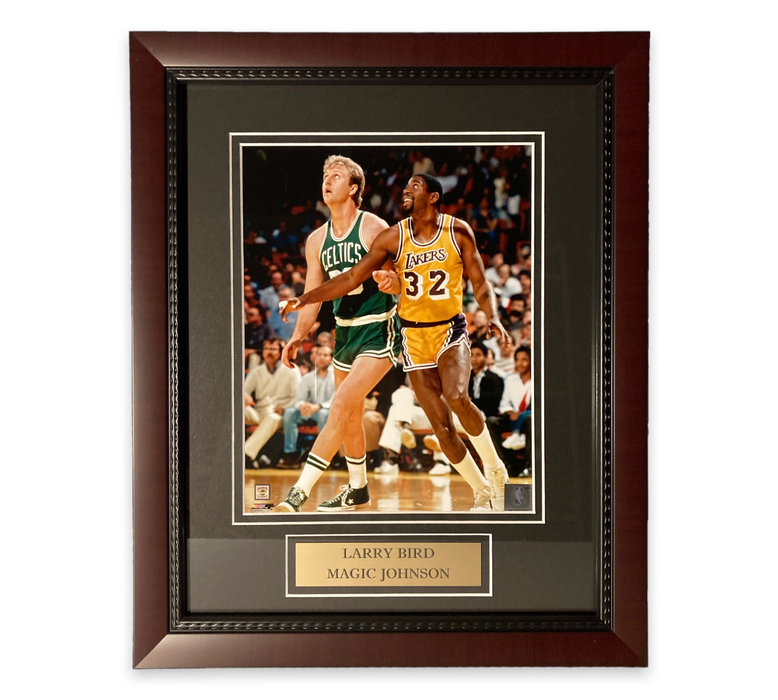 Larry Bird & Magic Johnson Unsigned Photo Framed to 11x14