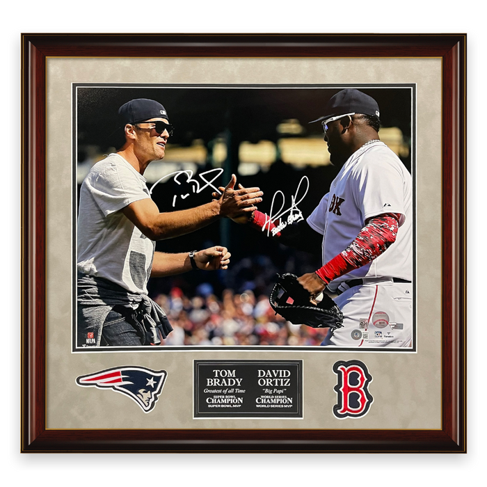 Tom Brady & David Ortiz Inscribed Autographed 16x20 Photo Framed To 23x27 Fanatics